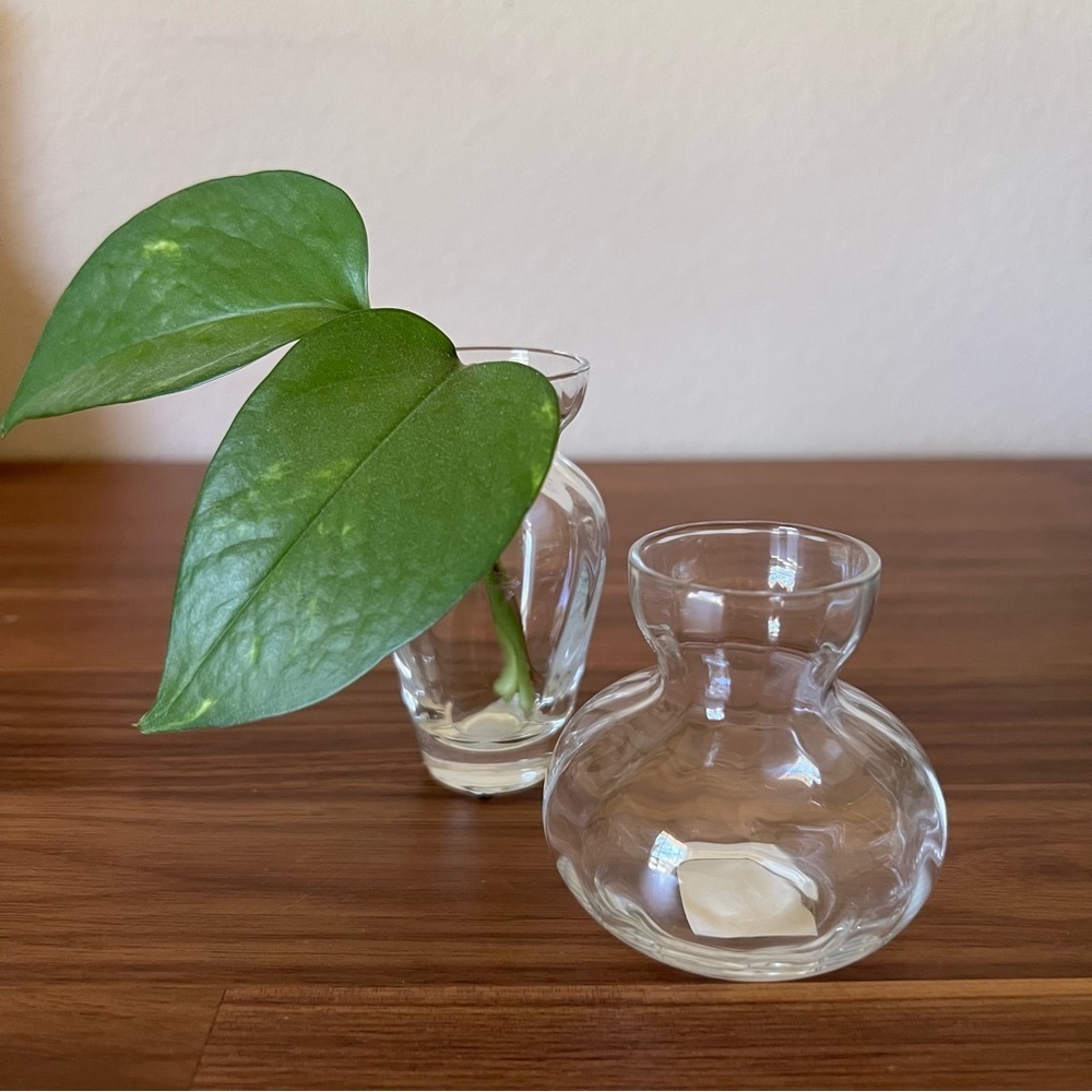 Collectible Hand Blown Glass 2 Pc Mini Vases, Two's Company